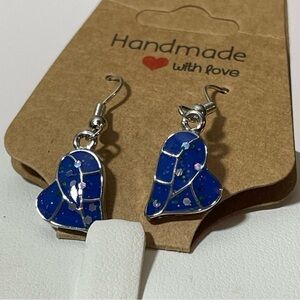 Handmade Siver Resin Dangle Earrings, boho heart shape Silver Earrings s…​​​